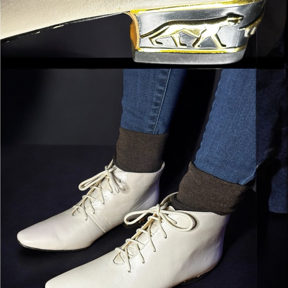 Vintage White Boots with Panther Heel